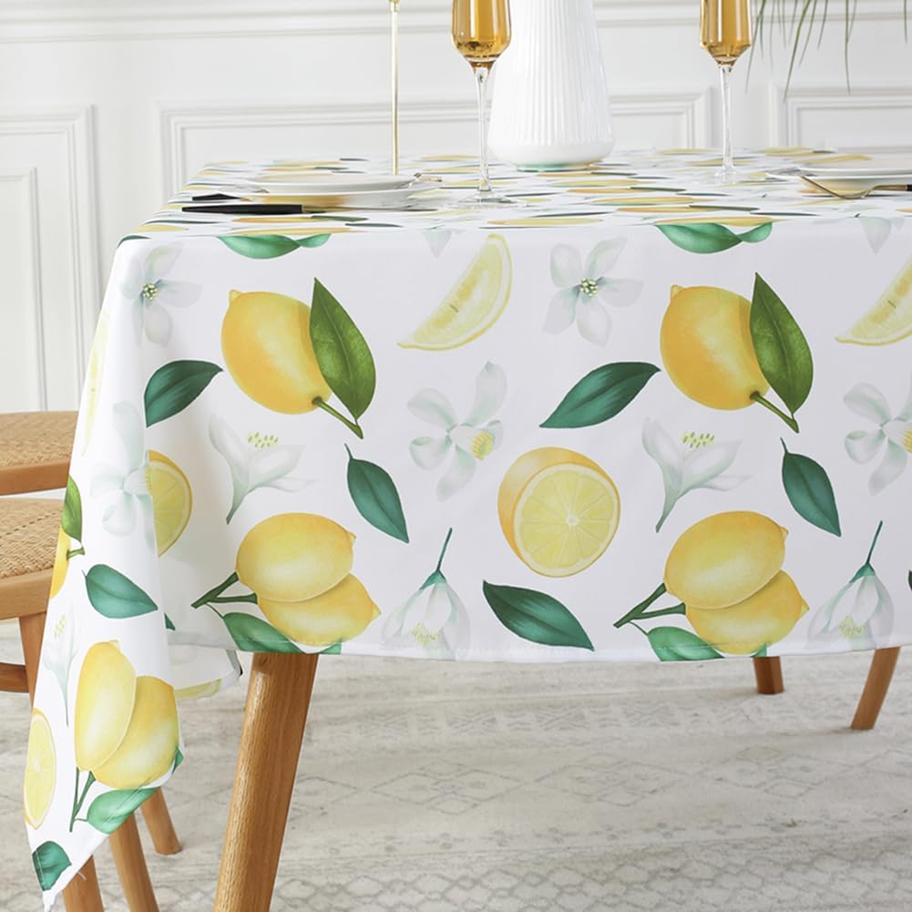 Lemon Tablecloth Rectangle, Summer Table Cloth Wrinkle Resistant, Spill-Proof & Oil-Proof Table Cover with Lemon Pattern for Kitchen Dining Holiday Party Decorations-52 x 70 Inch