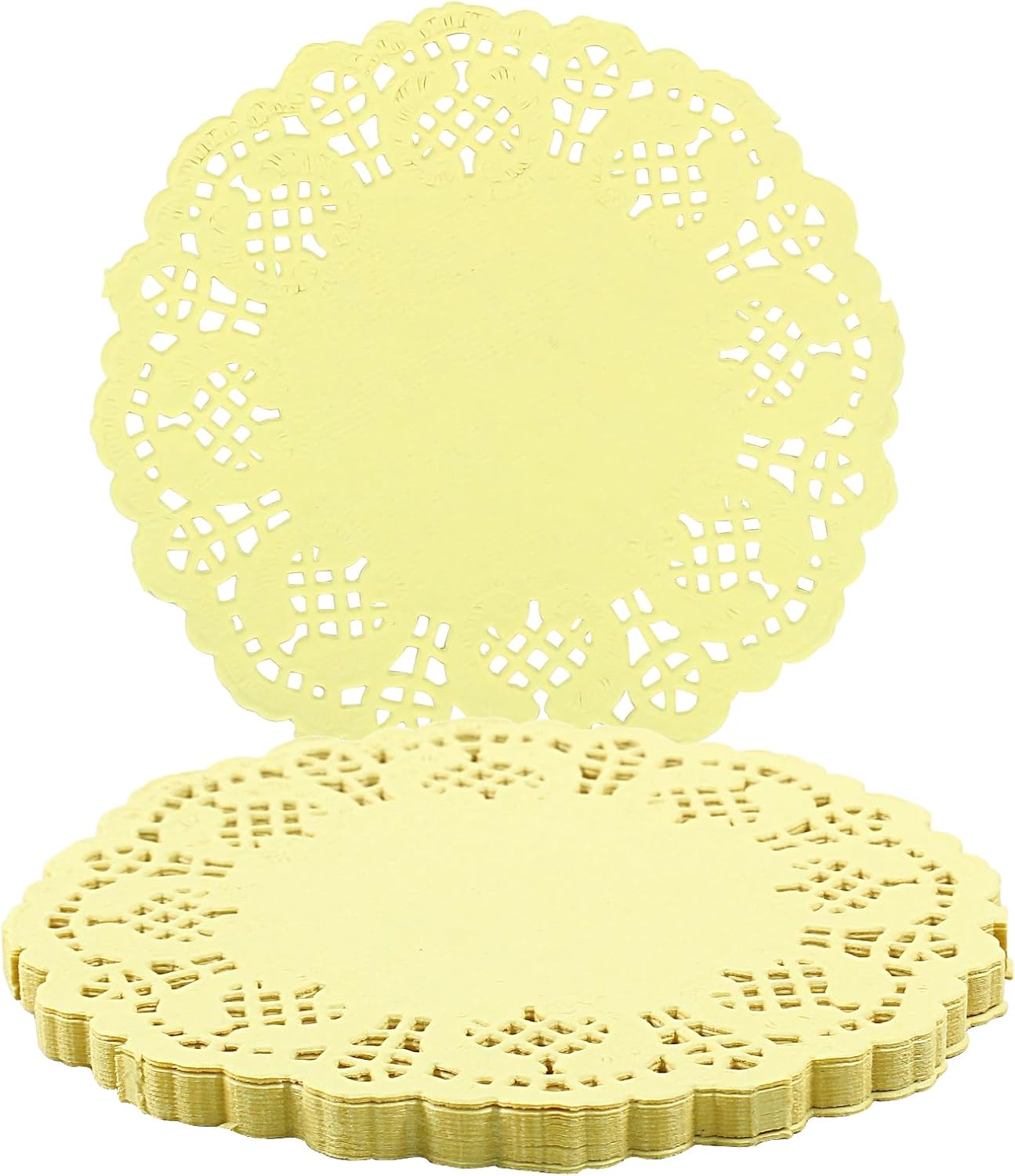 Round Paper Doilies, 3.5", 100 Pcs, Yellow | Colorful Decorative Lace, Disposable Placemats, Wedding Birthday Party, Desserts Cakes Tableware