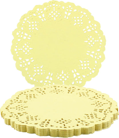 Round Paper Doilies, 3.5", 100 Pcs, Yellow | Colorful Decorative Lace, Disposable Placemats, Wedding Birthday Party, Desserts Cakes Tableware