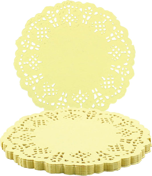 Round Paper Doilies, 3.5", 100 Pcs, Yellow | Colorful Decorative Lace, Disposable Placemats, Wedding Birthday Party, Desserts Cakes Tableware