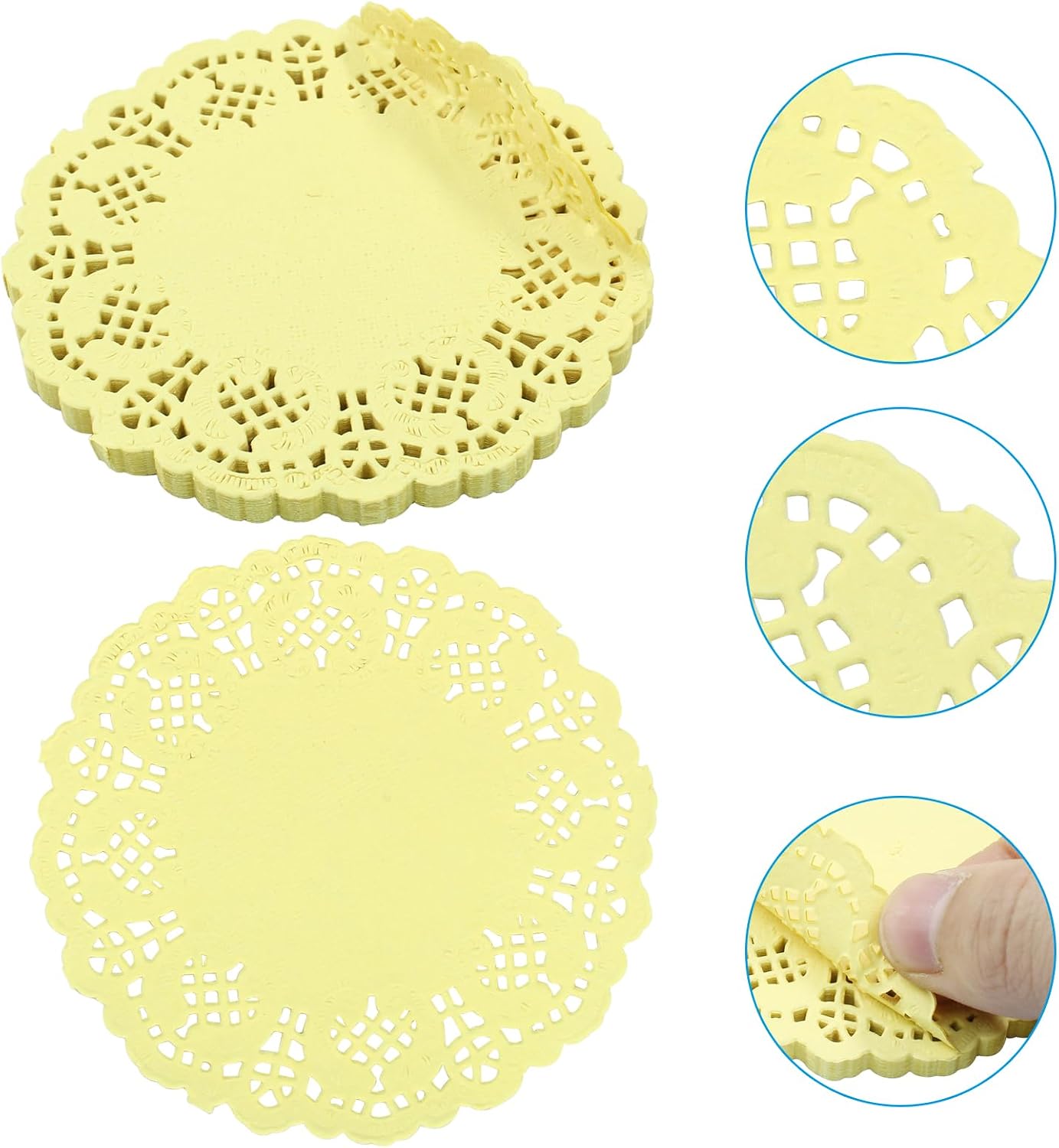Round Paper Doilies, 3.5", 100 Pcs, Yellow | Colorful Decorative Lace, Disposable Placemats, Wedding Birthday Party, Desserts Cakes Tableware