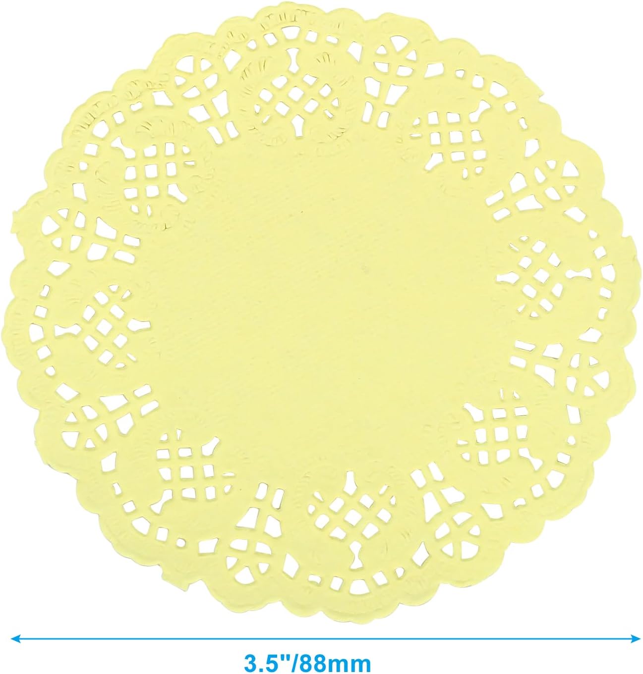 Round Paper Doilies, 3.5", 100 Pcs, Yellow | Colorful Decorative Lace, Disposable Placemats, Wedding Birthday Party, Desserts Cakes Tableware