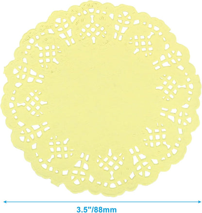 Round Paper Doilies, 3.5", 100 Pcs, Yellow | Colorful Decorative Lace, Disposable Placemats, Wedding Birthday Party, Desserts Cakes Tableware