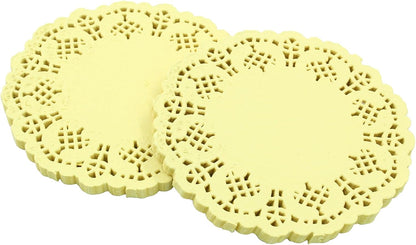 Round Paper Doilies, 3.5", 100 Pcs, Yellow | Colorful Decorative Lace, Disposable Placemats, Wedding Birthday Party, Desserts Cakes Tableware
