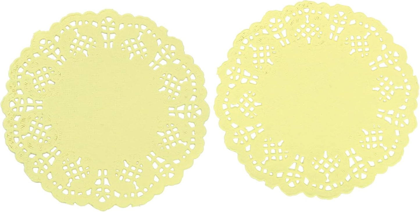 Round Paper Doilies, 3.5", 100 Pcs, Yellow | Colorful Decorative Lace, Disposable Placemats, Wedding Birthday Party, Desserts Cakes Tableware
