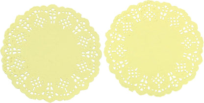Round Paper Doilies, 3.5", 100 Pcs, Yellow | Colorful Decorative Lace, Disposable Placemats, Wedding Birthday Party, Desserts Cakes Tableware