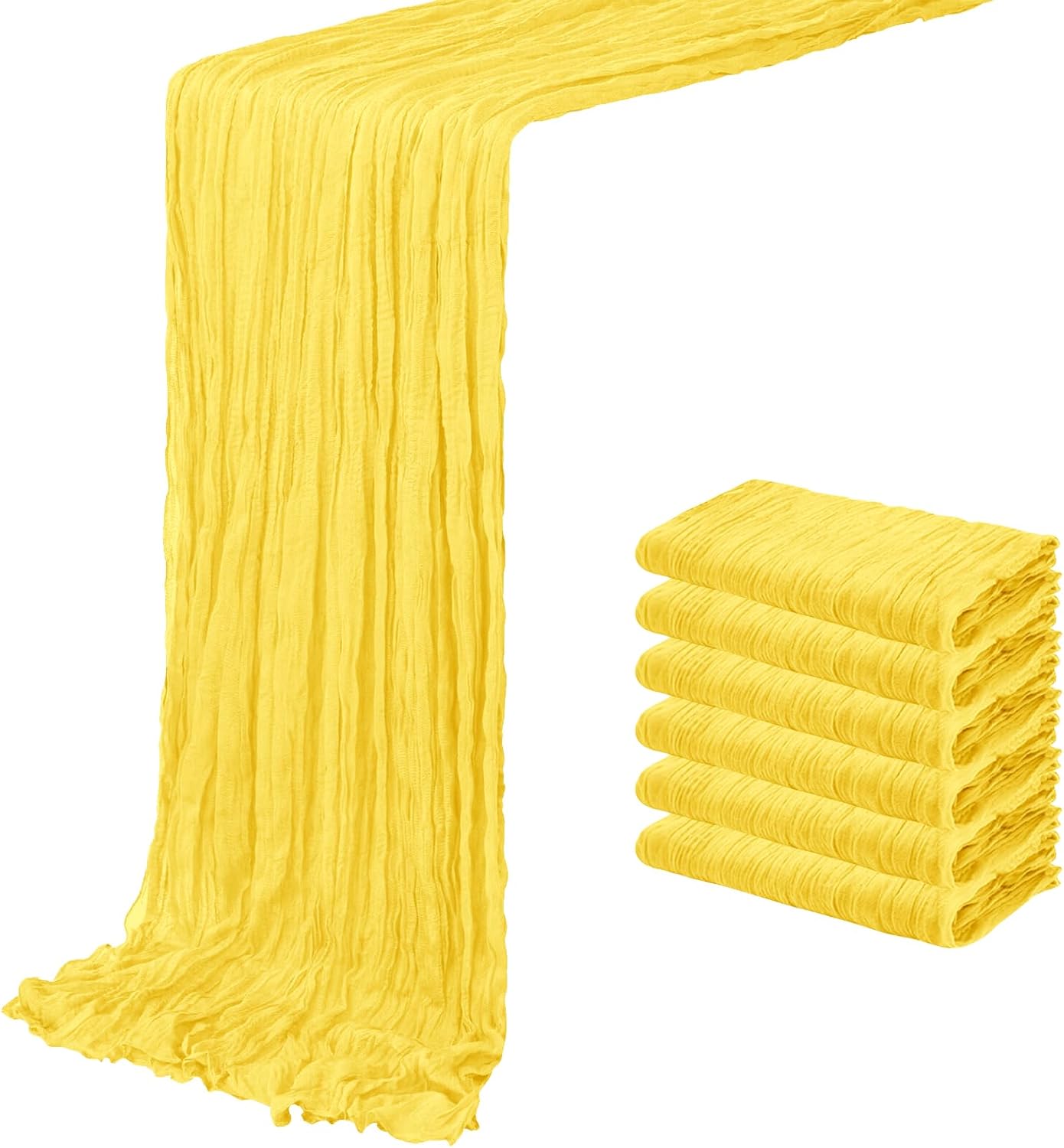 6 Pack Lemon Yellow Cheesecloth Table Runner 20 x 120 inch Gauze Table Runners 10 FT Long,Semi Sheer Boho Cheese Cloth Fabric Table Runner Bulk for Party,Wedding,Baby Shower,Bridal Shower Decoration
