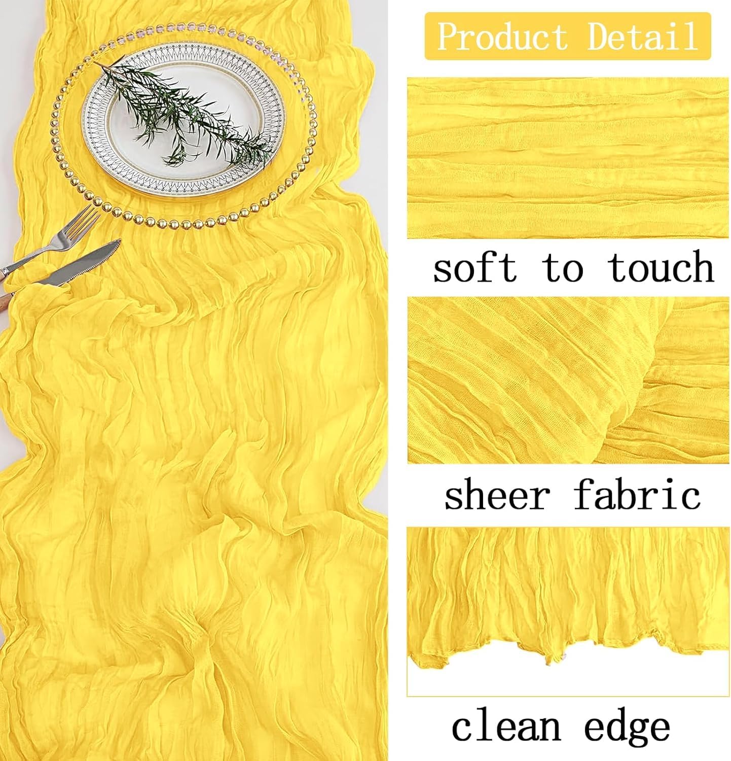 6 Pack Lemon Yellow Cheesecloth Table Runner 20 x 120 inch Gauze Table Runners 10 FT Long,Semi Sheer Boho Cheese Cloth Fabric Table Runner Bulk for Party,Wedding,Baby Shower,Bridal Shower Decoration