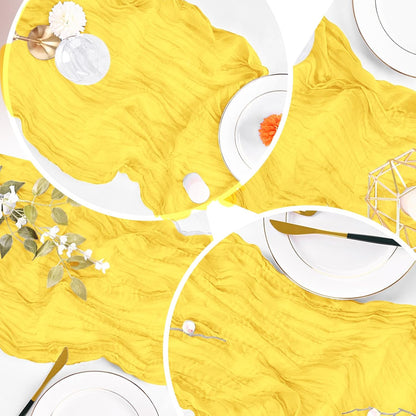 6 Pack Lemon Yellow Cheesecloth Table Runner 20 x 120 inch Gauze Table Runners 10 FT Long,Semi Sheer Boho Cheese Cloth Fabric Table Runner Bulk for Party,Wedding,Baby Shower,Bridal Shower Decoration