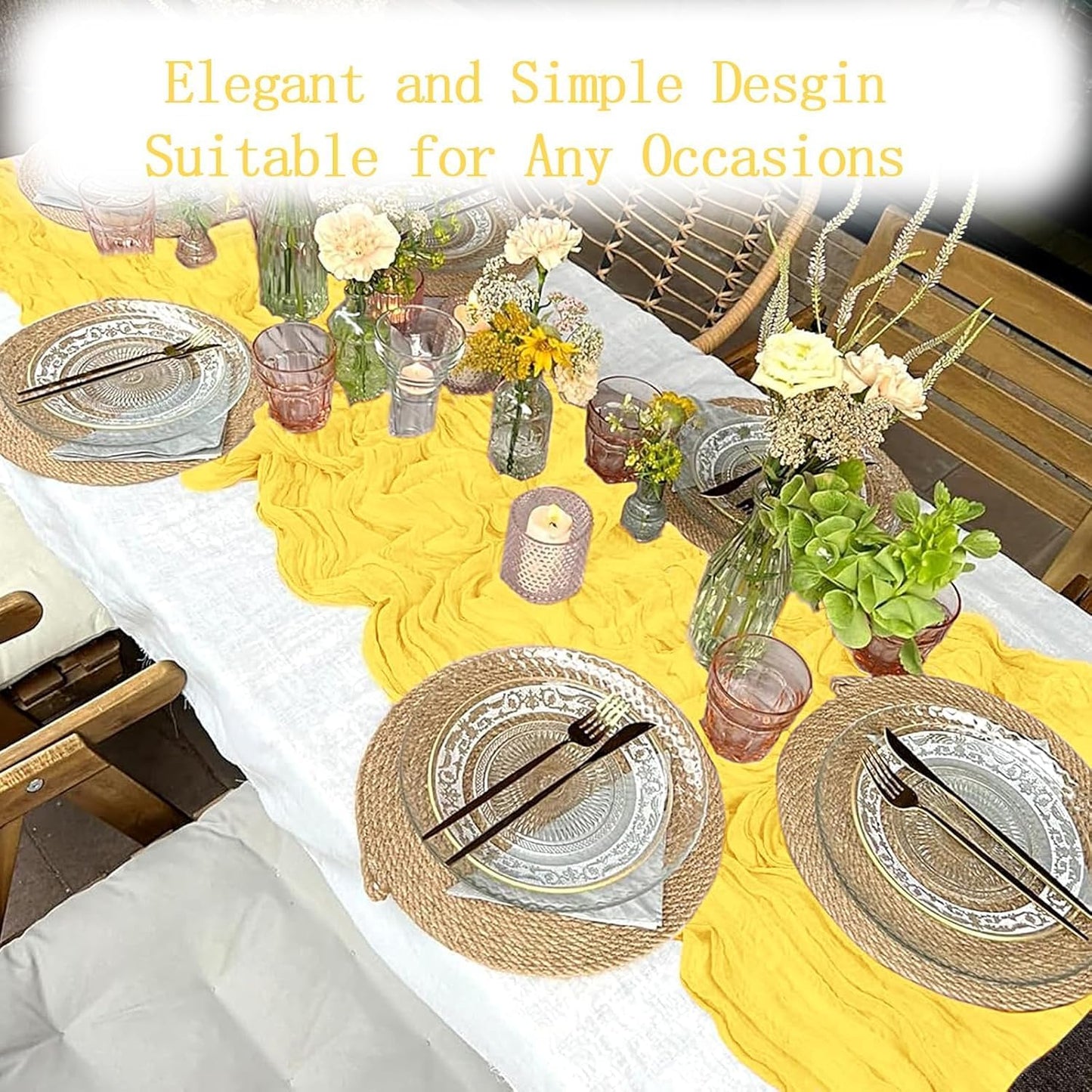 6 Pack Lemon Yellow Cheesecloth Table Runner 20 x 120 inch Gauze Table Runners 10 FT Long,Semi Sheer Boho Cheese Cloth Fabric Table Runner Bulk for Party,Wedding,Baby Shower,Bridal Shower Decoration