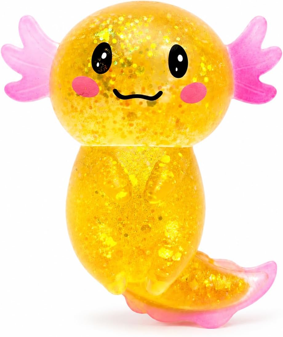 Shiny Salamander Stress Relief Ball, Long Tail Salamander Squeeze Toy, Soft Sensory Fidget Squishy Toy Not Easy to Fall Off for Boys Girls Age 3+ and Adults (Yellow)