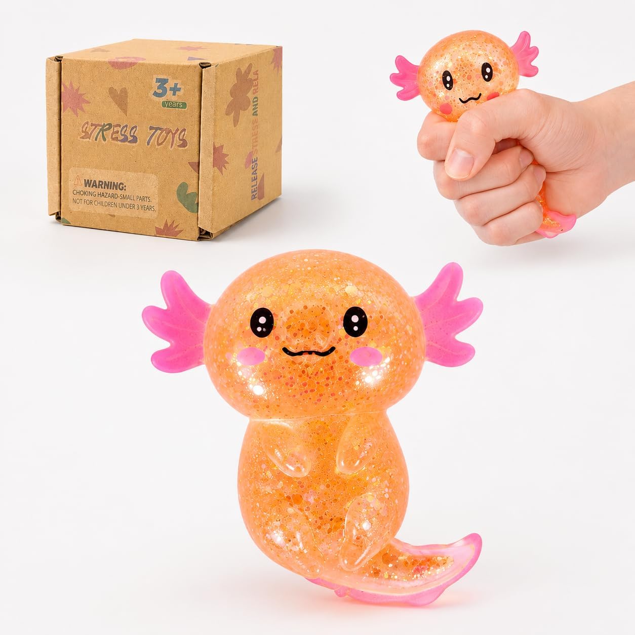 Shiny Salamander Stress Relief Ball, Long Tail Salamander Squeeze Toy, Soft Sensory Fidget Squishy Toy Not Easy to Fall Off for Boys Girls Age 3+ and Adults (Yellow)