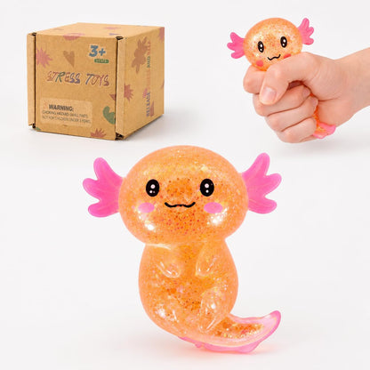 Shiny Salamander Stress Relief Ball, Long Tail Salamander Squeeze Toy, Soft Sensory Fidget Squishy Toy Not Easy to Fall Off for Boys Girls Age 3+ and Adults (Yellow)