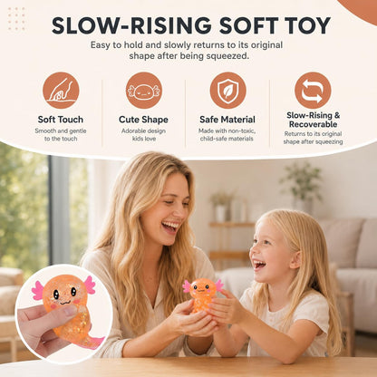 Shiny Salamander Stress Relief Ball, Long Tail Salamander Squeeze Toy, Soft Sensory Fidget Squishy Toy Not Easy to Fall Off for Boys Girls Age 3+ and Adults (Yellow)