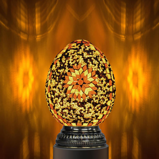 Turkish Moroccan Table Lamp with Handmade Mosaic Glass, Stained Glass Lamp with Tiffany Style, Vintage Lamp with Bronze Base Including LED Bulb for Living Room Bedroom Decor (Yellow)