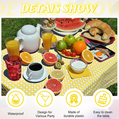 12Pack Yellow and White Plastic Checkered Tablecloth, Premium Decorative Disposable Yellow Gingham Plaid Table Cloths for Parties, Rectangle Party Table Cover for Picnic Birthday Wedding, 54x108 Inch