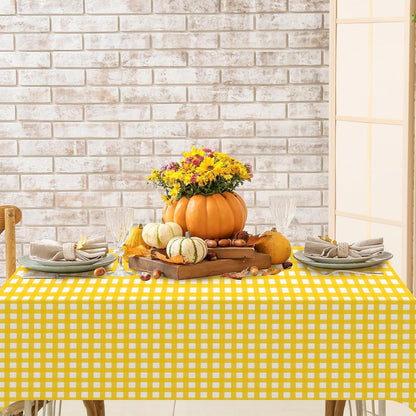 12Pack Yellow and White Plastic Checkered Tablecloth, Premium Decorative Disposable Yellow Gingham Plaid Table Cloths for Parties, Rectangle Party Table Cover for Picnic Birthday Wedding, 54x108 Inch