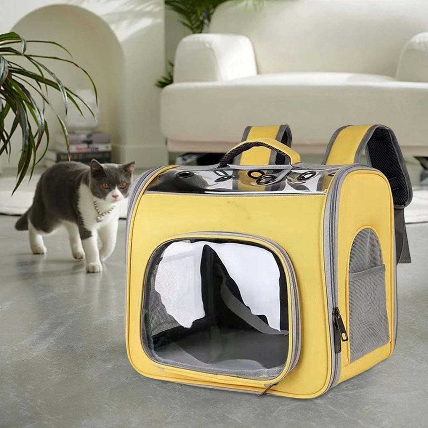 Pet Travel Backpack Pet Carrying Bag Lightweight Convenient Small Dog Carrier Cat Travel Bag for Hiking Camping Outdoor, Yellow