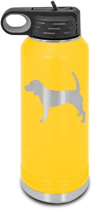 Beagle Laser Engraved Water Bottle Customizable Polar Camel Stainless Steel with Straw - Dog Canine pet Yellow 32 oz