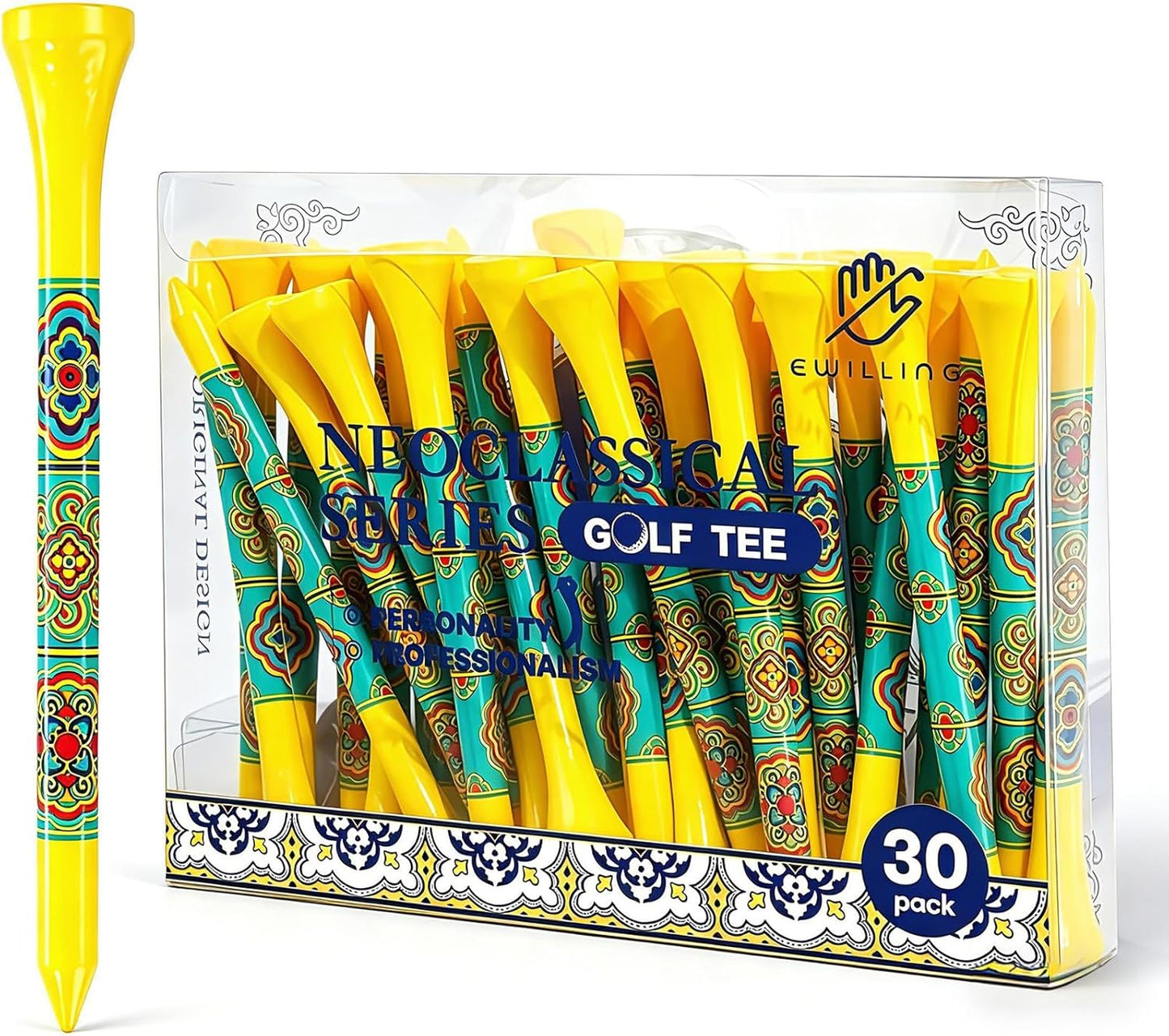 Personalized Bamboo Golf Tees | Custom Pattern | Available in Natural, Golden, Yellow, Black, Blue, Red, Cyan-Green | 30 Count, 3-1/4 Inch