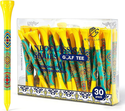 Personalized Bamboo Golf Tees | Custom Pattern | Available in Natural, Golden, Yellow, Black, Blue, Red, Cyan-Green | 30 Count, 3-1/4 Inch
