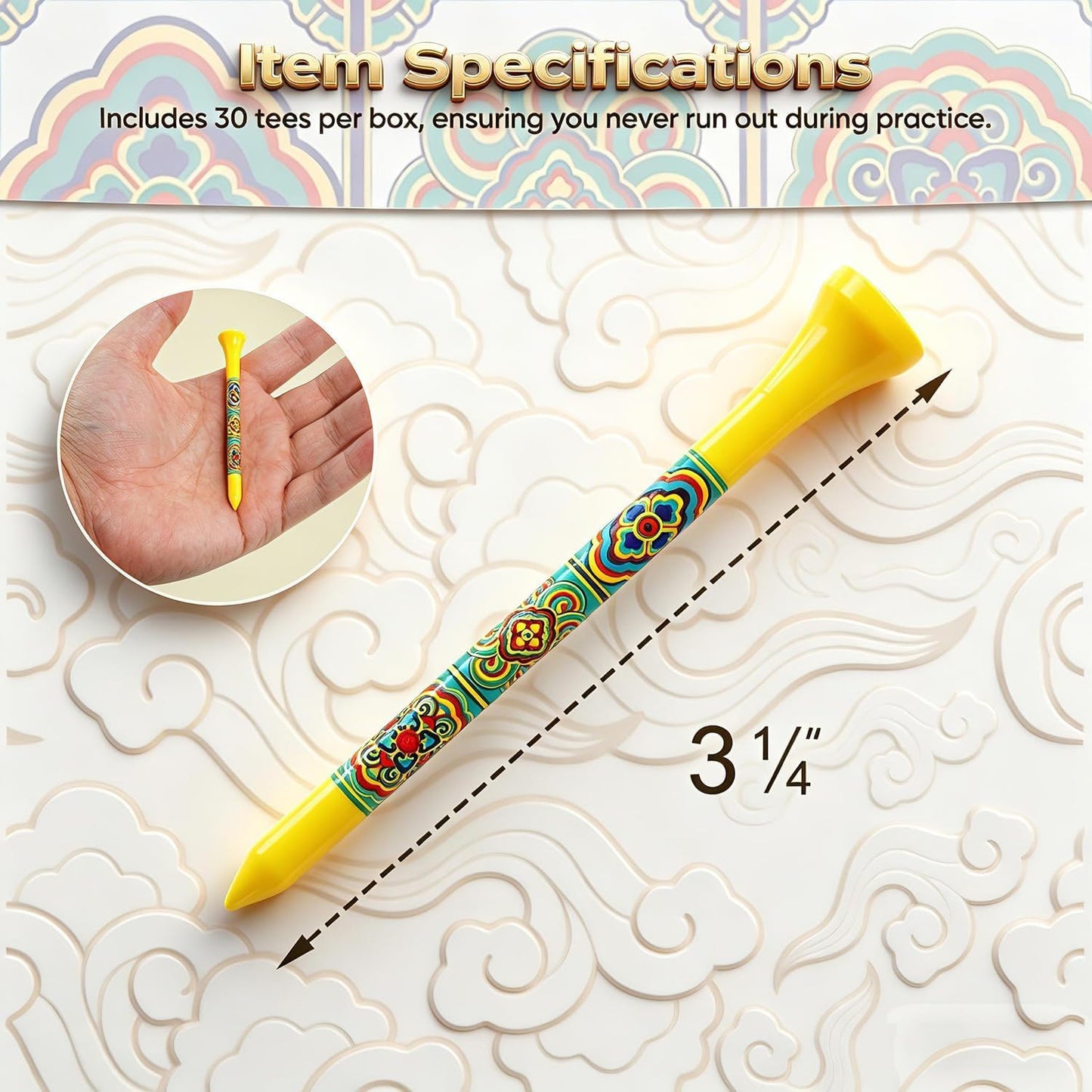 Personalized Bamboo Golf Tees | Custom Pattern | Available in Natural, Golden, Yellow, Black, Blue, Red, Cyan-Green | 30 Count, 3-1/4 Inch