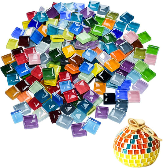 Mosaic Tiles for Crafts Bulk, Iridescent Glass Tiles Mosaic Kit for Garden Crafts Kits, DIY Mosaic Art Decor (300G)