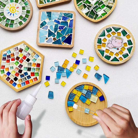 Mosaic Tiles for Crafts Bulk, Iridescent Glass Tiles Mosaic Kit for Garden Crafts Kits, DIY Mosaic Art Decor (300G)