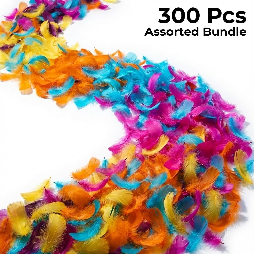 Lamar 300 Pcs Yellow Craft Feathers 2-3 in | Bulk feathers for dream catchers, art projects, DIY crafts, handi crafts, and party decor