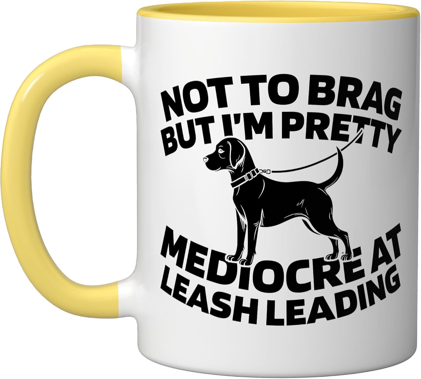 Pet Care Exercise Walking - Dog Walker Ceramic Mug, Yellow/White