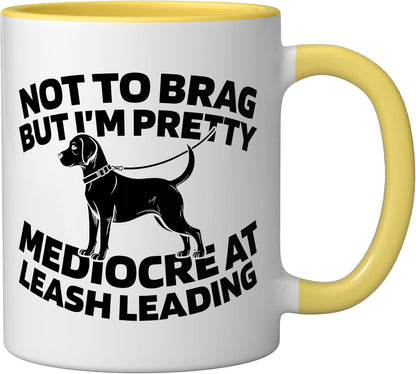 Pet Care Exercise Walking - Dog Walker Ceramic Mug, Yellow/White