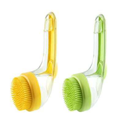 Pet Bath Brush, 2PCS Soft Dog Cat Bath Brush Massage Brush Pet Grooming Kit with Shampoo Dispense for Long and Short Hair (Yellow and Green)