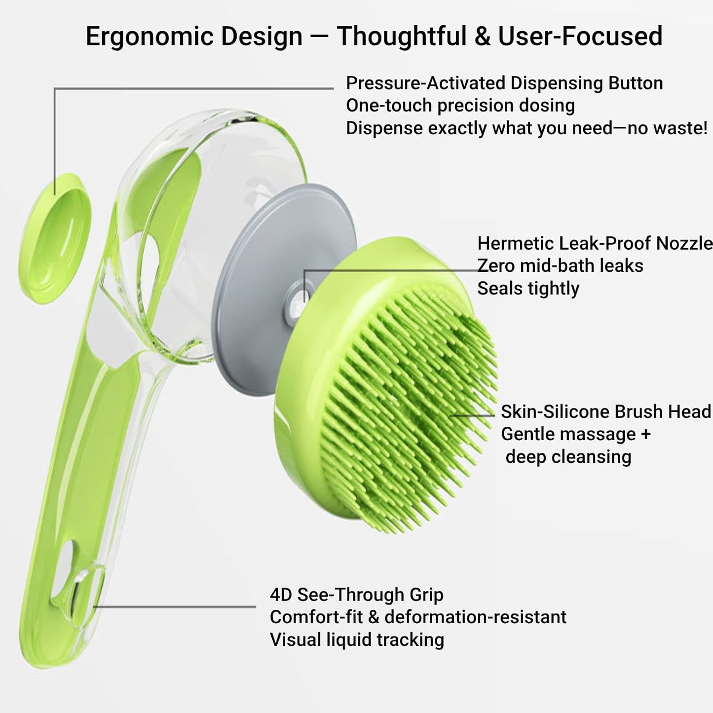 Pet Bath Brush, 2PCS Soft Dog Cat Bath Brush Massage Brush Pet Grooming Kit with Shampoo Dispense for Long and Short Hair (Yellow and Green)