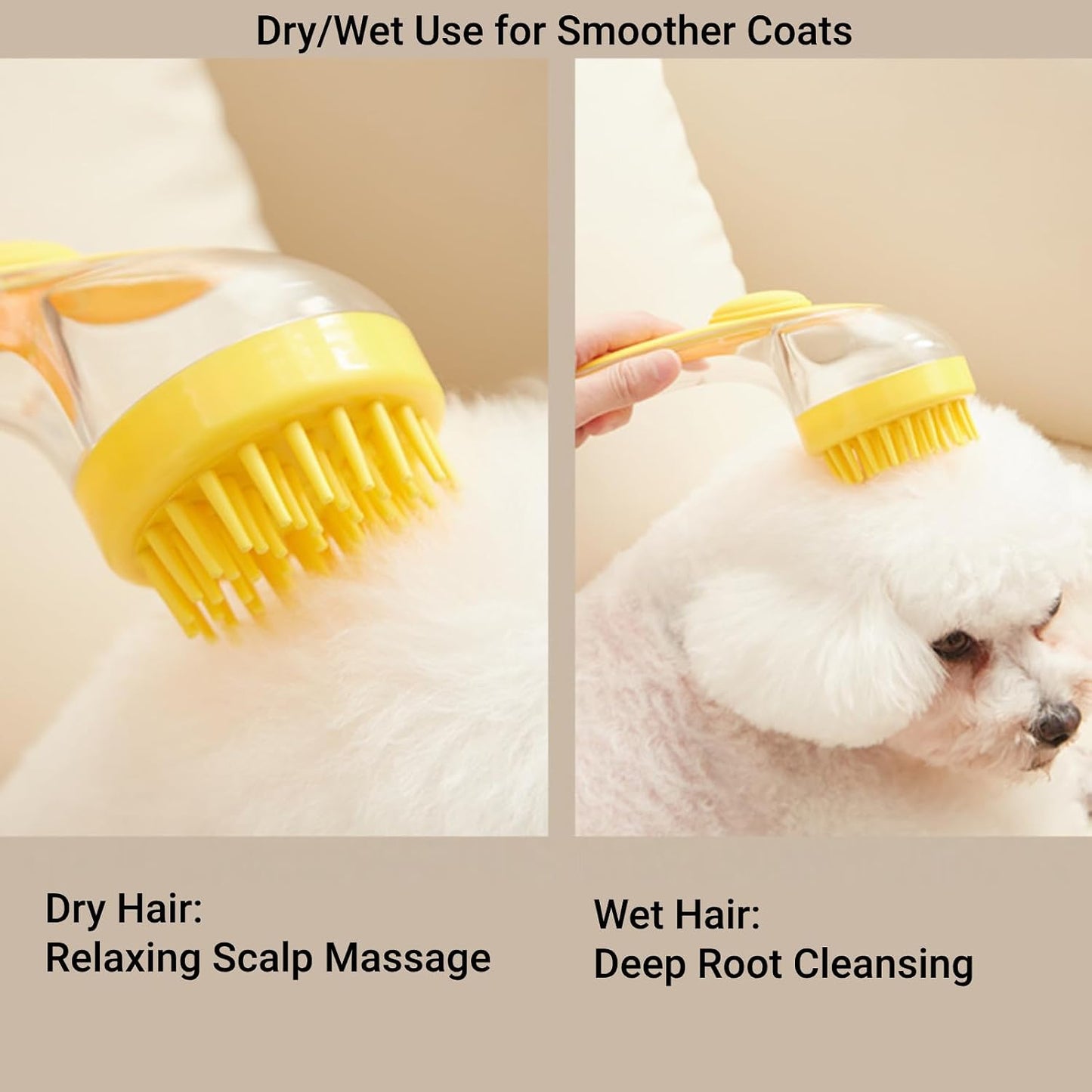 Pet Bath Brush, 2PCS Soft Dog Cat Bath Brush Massage Brush Pet Grooming Kit with Shampoo Dispense for Long and Short Hair (Yellow and Green)