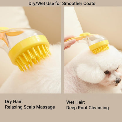 Pet Bath Brush, 2PCS Soft Dog Cat Bath Brush Massage Brush Pet Grooming Kit with Shampoo Dispense for Long and Short Hair (Yellow and Green)