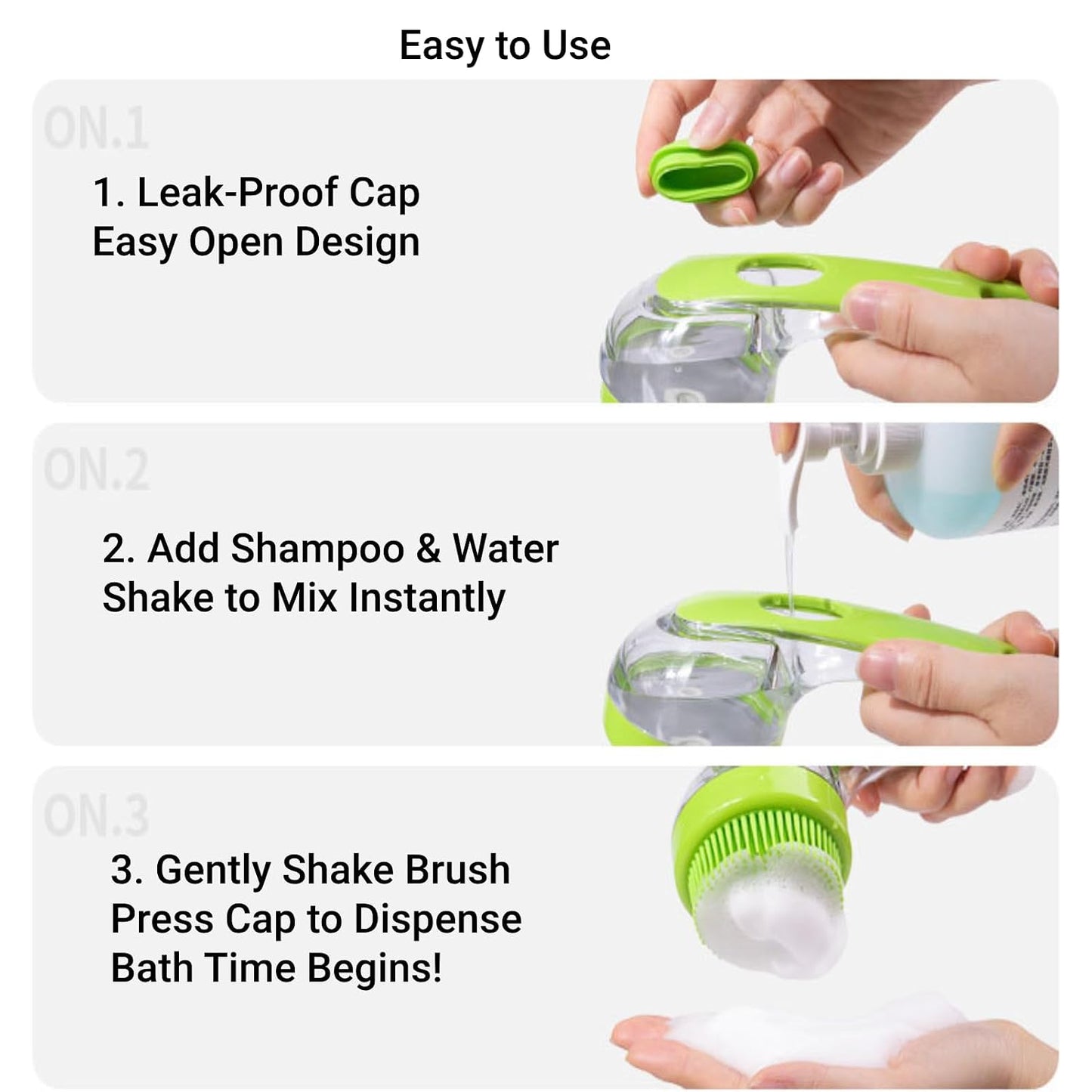 Pet Bath Brush, 2PCS Soft Dog Cat Bath Brush Massage Brush Pet Grooming Kit with Shampoo Dispense for Long and Short Hair (Yellow and Green)