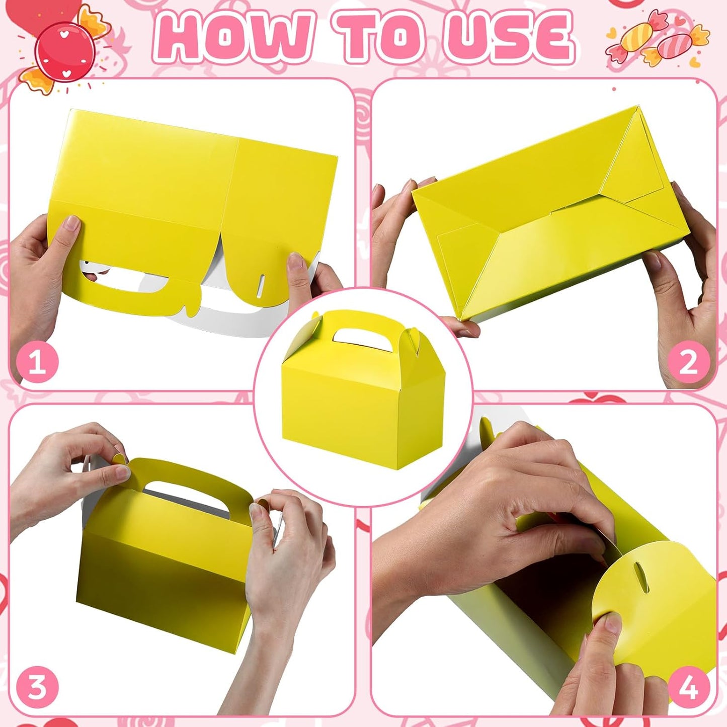 36 Pcs Yellow Party Favor Treat Boxes Gable Paper Gift Box Candy Snack Goodie Cake Treat Boxes for Birthday Wedding Party Favors (Yellow)