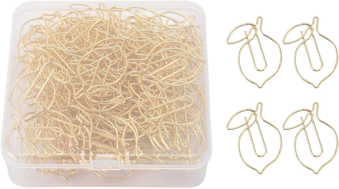 Lemon Shaped Paper Clips, 100PCS Metal Office Supplies for Home School Desk Organizers, Decorative Bookmarks Planner Clips for Clipboards Notebooks Books