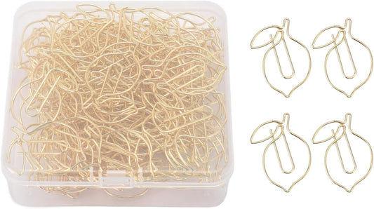 Lemon Shaped Paper Clips, 100PCS Metal Office Supplies for Home School Desk Organizers, Decorative Bookmarks Planner Clips for Clipboards Notebooks Books