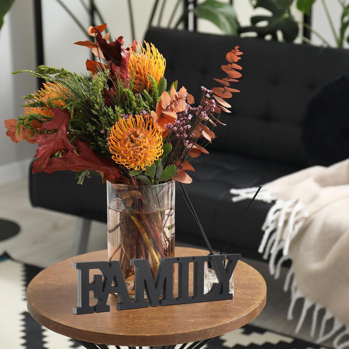 Wooden Home Wall Decor Sign Rustic Family Room Table Decoration Family Letter Signs for Pantry Kitchen Living Room Bedroom Shelf Mantel Fireplace Tables Centerpiece(Yellow)