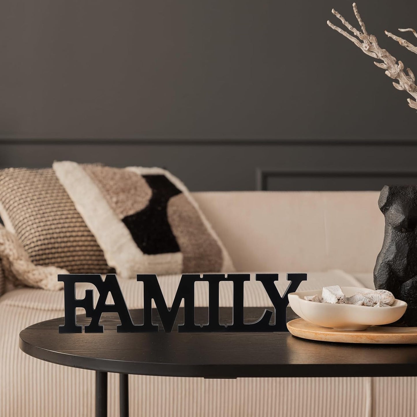 Wooden Home Wall Decor Sign Rustic Family Room Table Decoration Family Letter Signs for Pantry Kitchen Living Room Bedroom Shelf Mantel Fireplace Tables Centerpiece(Yellow)