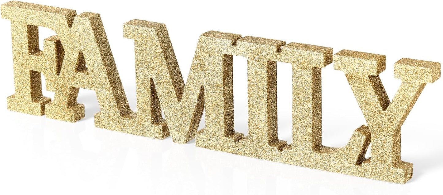 Wooden Home Wall Decor Sign Rustic Family Room Table Decoration Family Letter Signs for Pantry Kitchen Living Room Bedroom Shelf Mantel Fireplace Tables Centerpiece(Yellow)