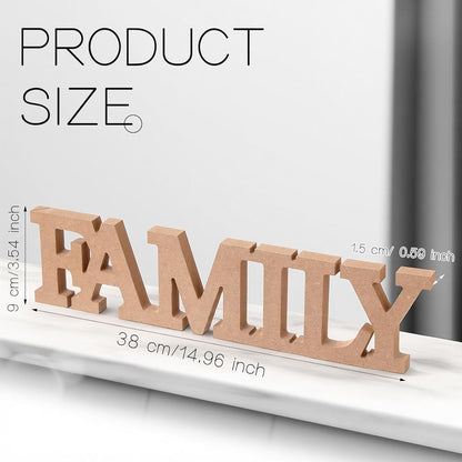 Wooden Home Wall Decor Sign Rustic Family Room Table Decoration Family Letter Signs for Pantry Kitchen Living Room Bedroom Shelf Mantel Fireplace Tables Centerpiece(Yellow)