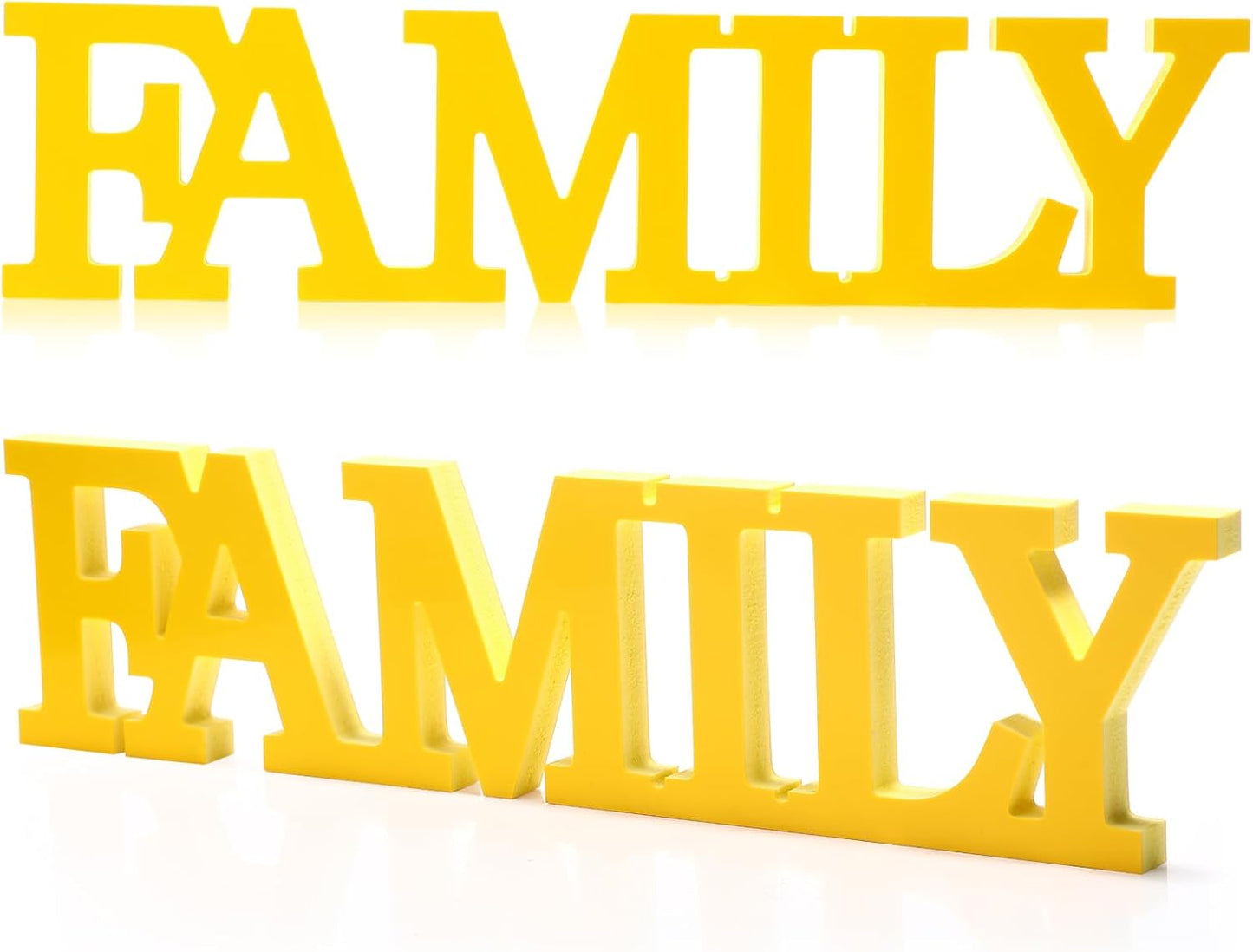 Wooden Home Wall Decor Sign Rustic Family Room Table Decoration Family Letter Signs for Pantry Kitchen Living Room Bedroom Shelf Mantel Fireplace Tables Centerpiece(Yellow)