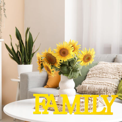 Wooden Home Wall Decor Sign Rustic Family Room Table Decoration Family Letter Signs for Pantry Kitchen Living Room Bedroom Shelf Mantel Fireplace Tables Centerpiece(Yellow)