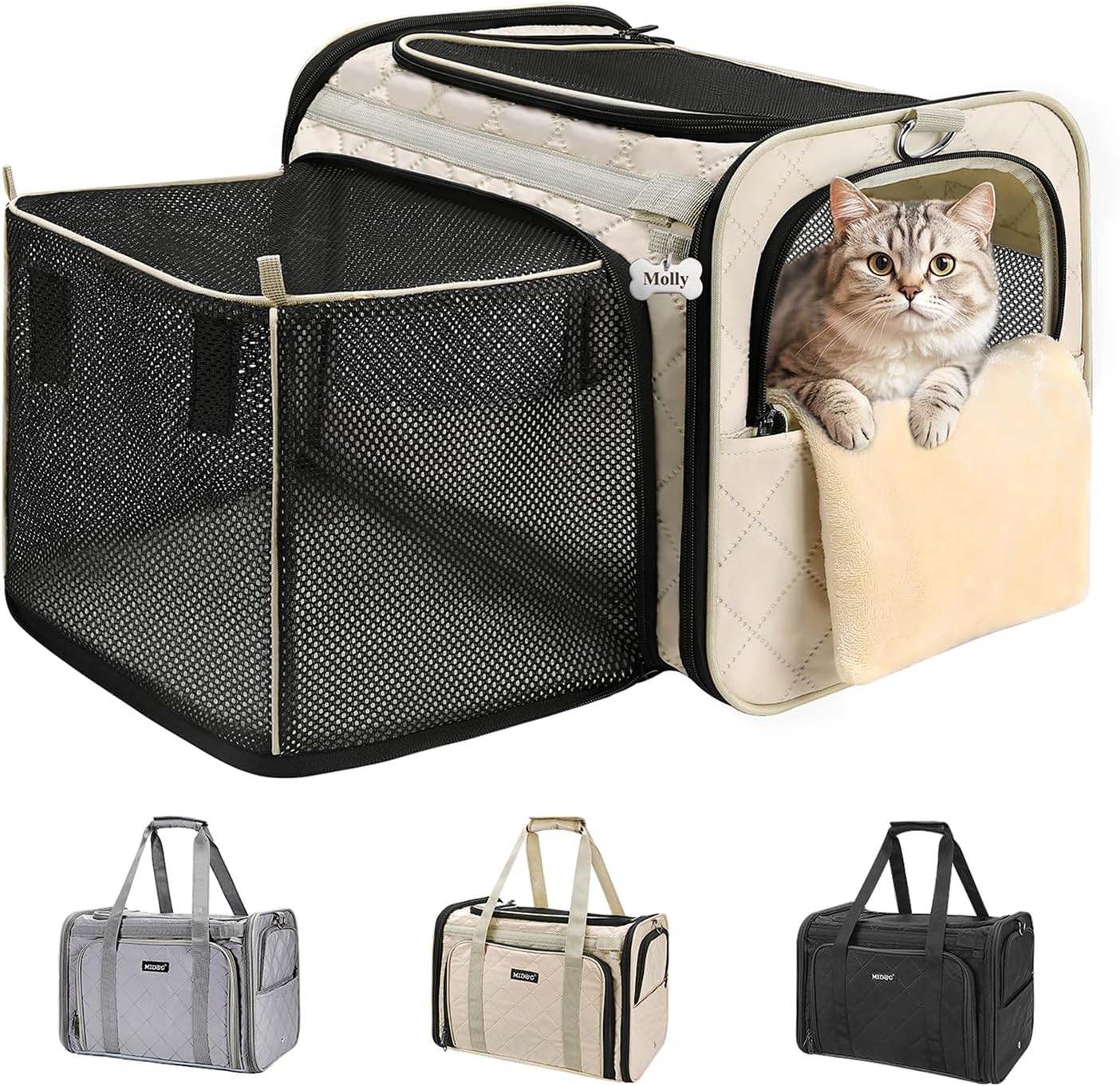Cat Carrier Soft for Small-Medium Cats Up to 25lbs, Airline Approved | Expandable Square Design,Comfort & Breathable Window,Equipped with anti-slip lock zippers and an internal safety leash