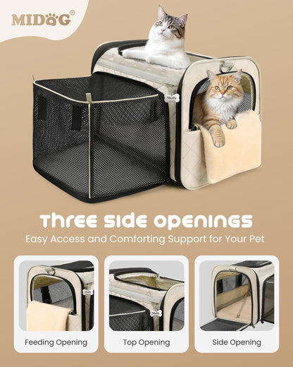 Cat Carrier Soft for Small-Medium Cats Up to 25lbs, Airline Approved | Expandable Square Design,Comfort & Breathable Window,Equipped with anti-slip lock zippers and an internal safety leash