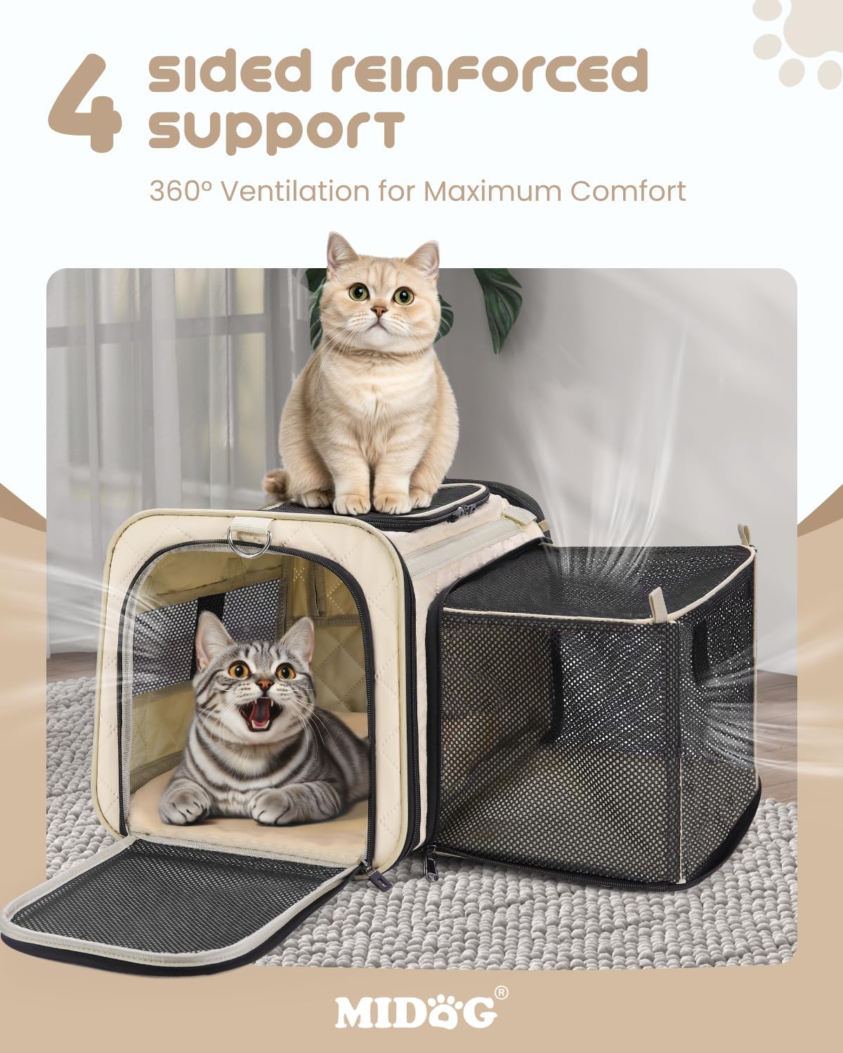 Cat Carrier Soft for Small-Medium Cats Up to 25lbs, Airline Approved | Expandable Square Design,Comfort & Breathable Window,Equipped with anti-slip lock zippers and an internal safety leash