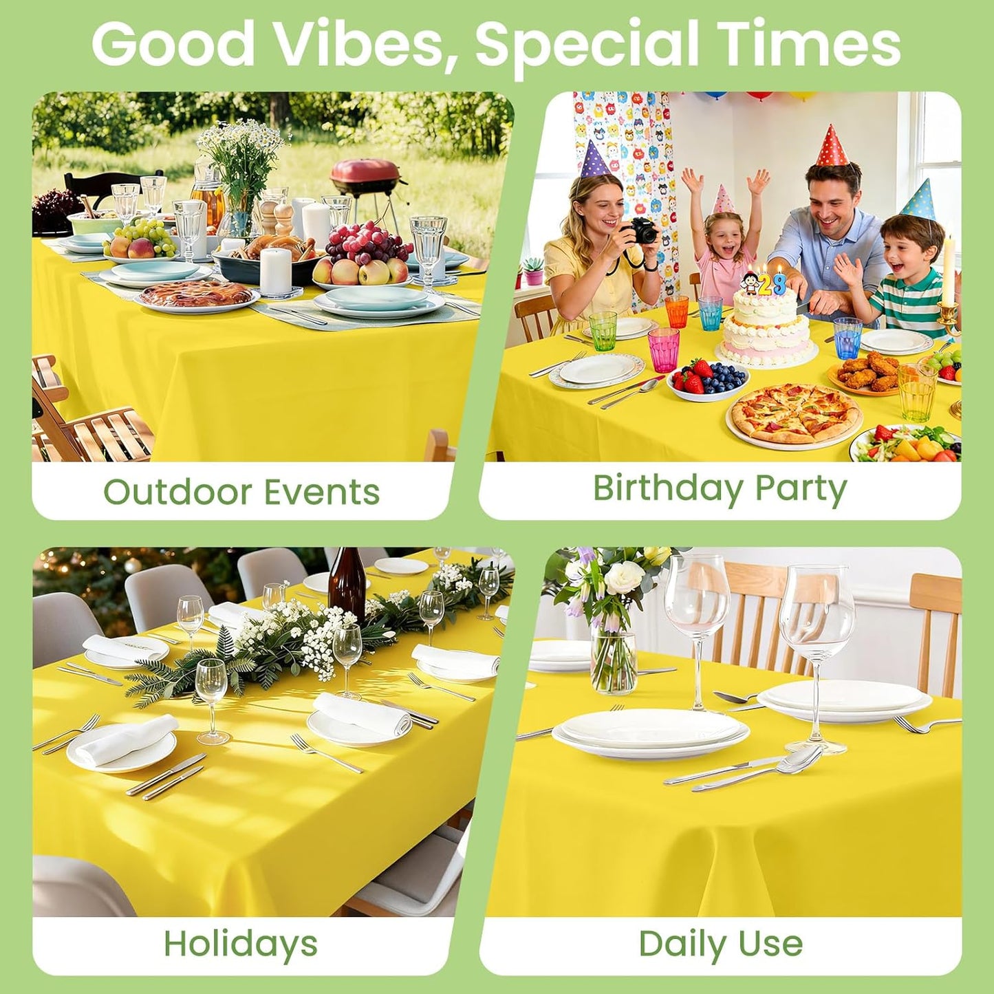 4 Pack Yellow Plastic Table Cloths Disposable, 54 x 108 Inch Rectangle Tablecloth, Easter Party, Decorative Tablecloths Lemon Plastic Cover