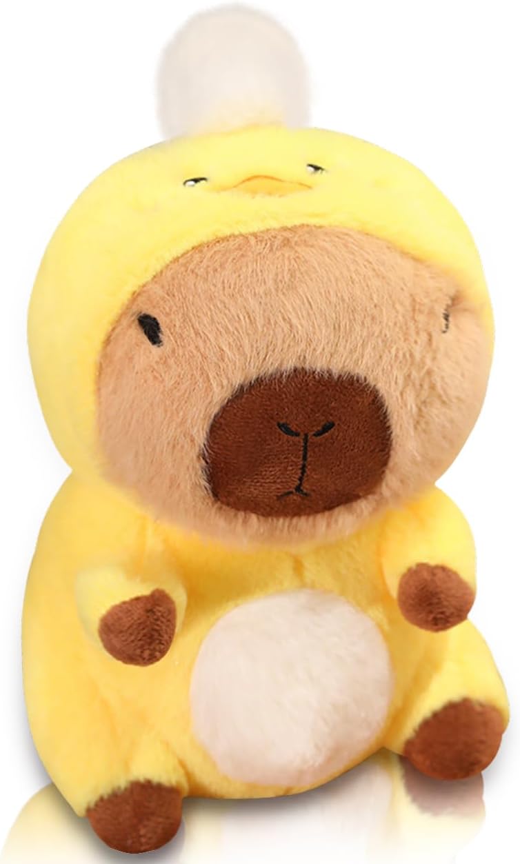 Cute Capybara Plush Wearing Duck Costume Kawaii Capybara Stuffed Animal Soft Stuffed Capibara Toy Birthday Gifts Party Decoration for Kids (Yellow)